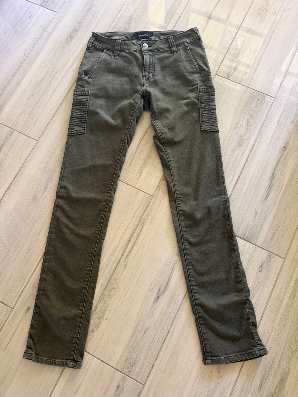Women's Olive Skinny Cargo Jeans with Ribbed Knee Detail